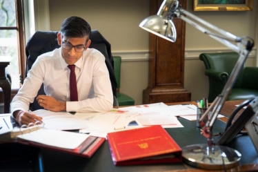 Rishi Sunak, Chancellor of the Exchequer, at work in the Treasury